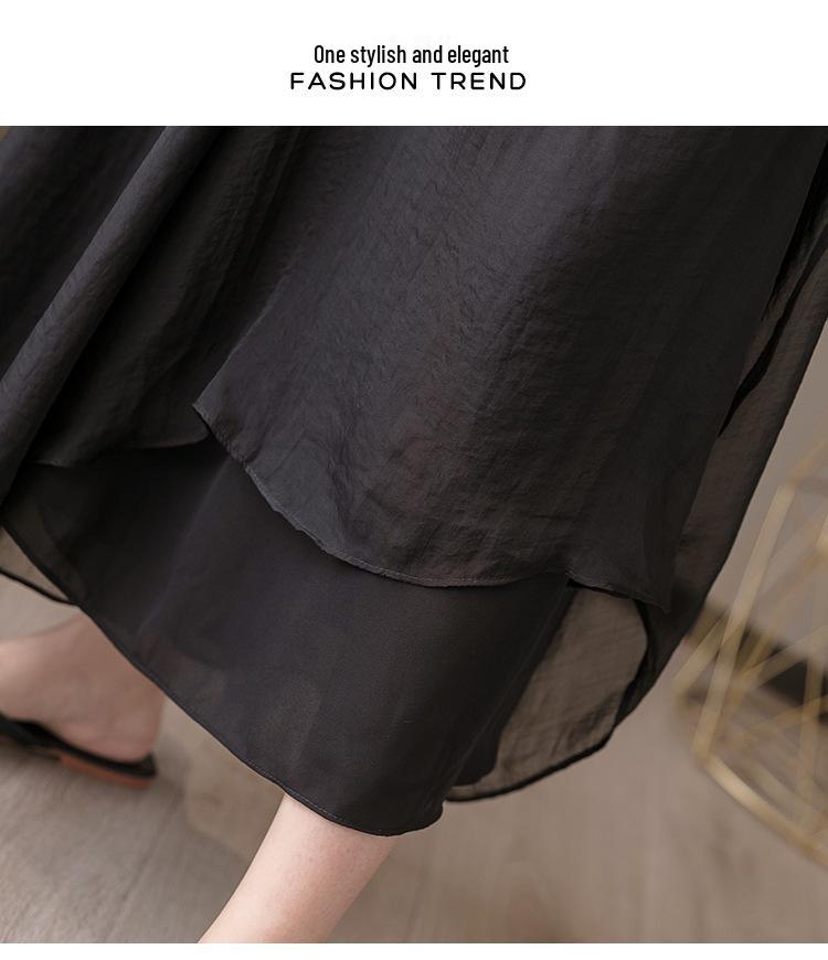 Women's Double-Layer Chiffon Wide-Leg Pants - Summer 2025, Elastic Waist, Casual, Slimming Nine-Point Length