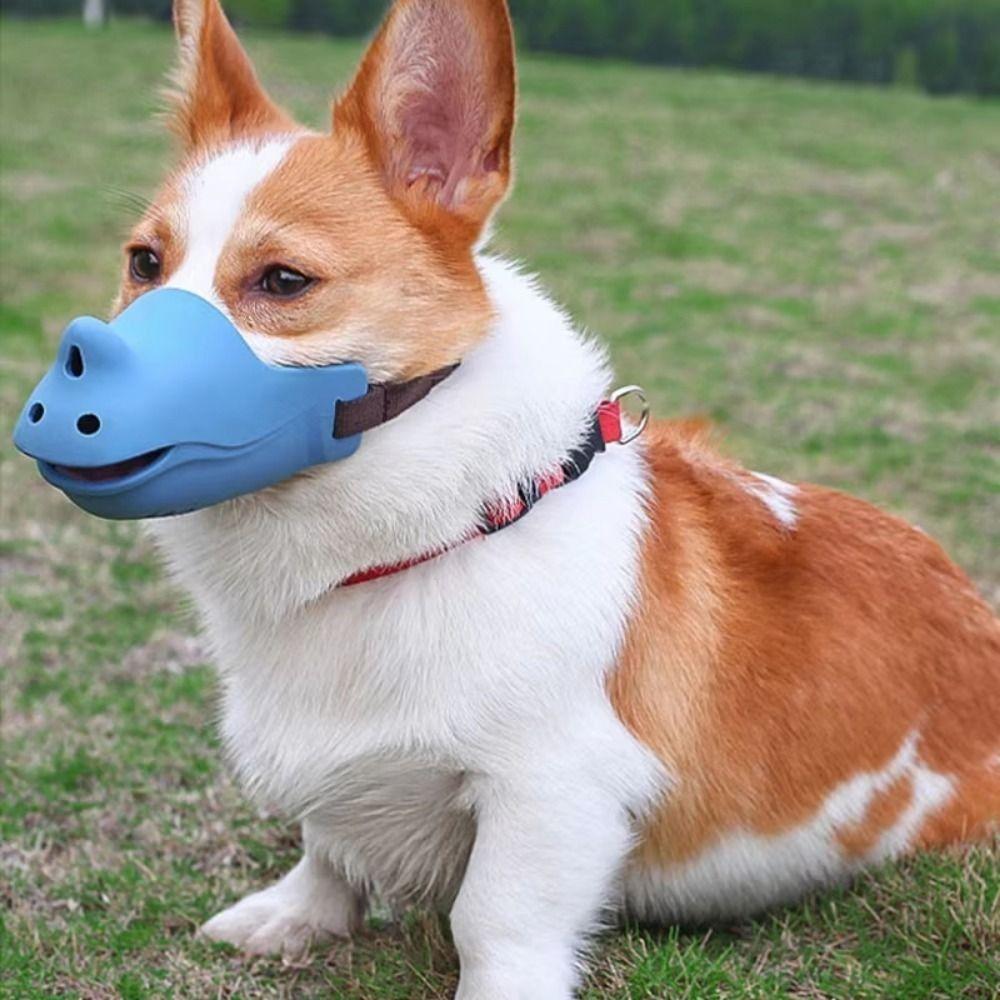 

Adjustable Head Strap Silicone Dog Muzzle Anti-bite Dog Mouth Mask Funny Pet Mouth Cover Puppy S синий