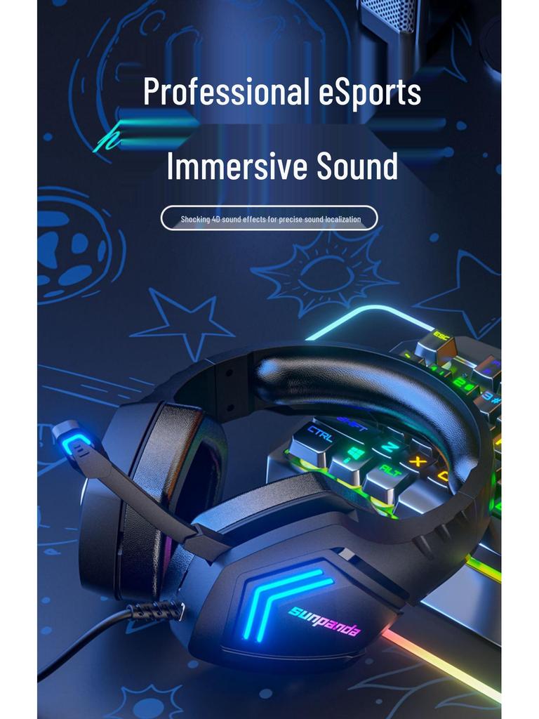 USB Gaming Headset with Noise Cancelling and Cool Lighting Effects for PC/Laptop