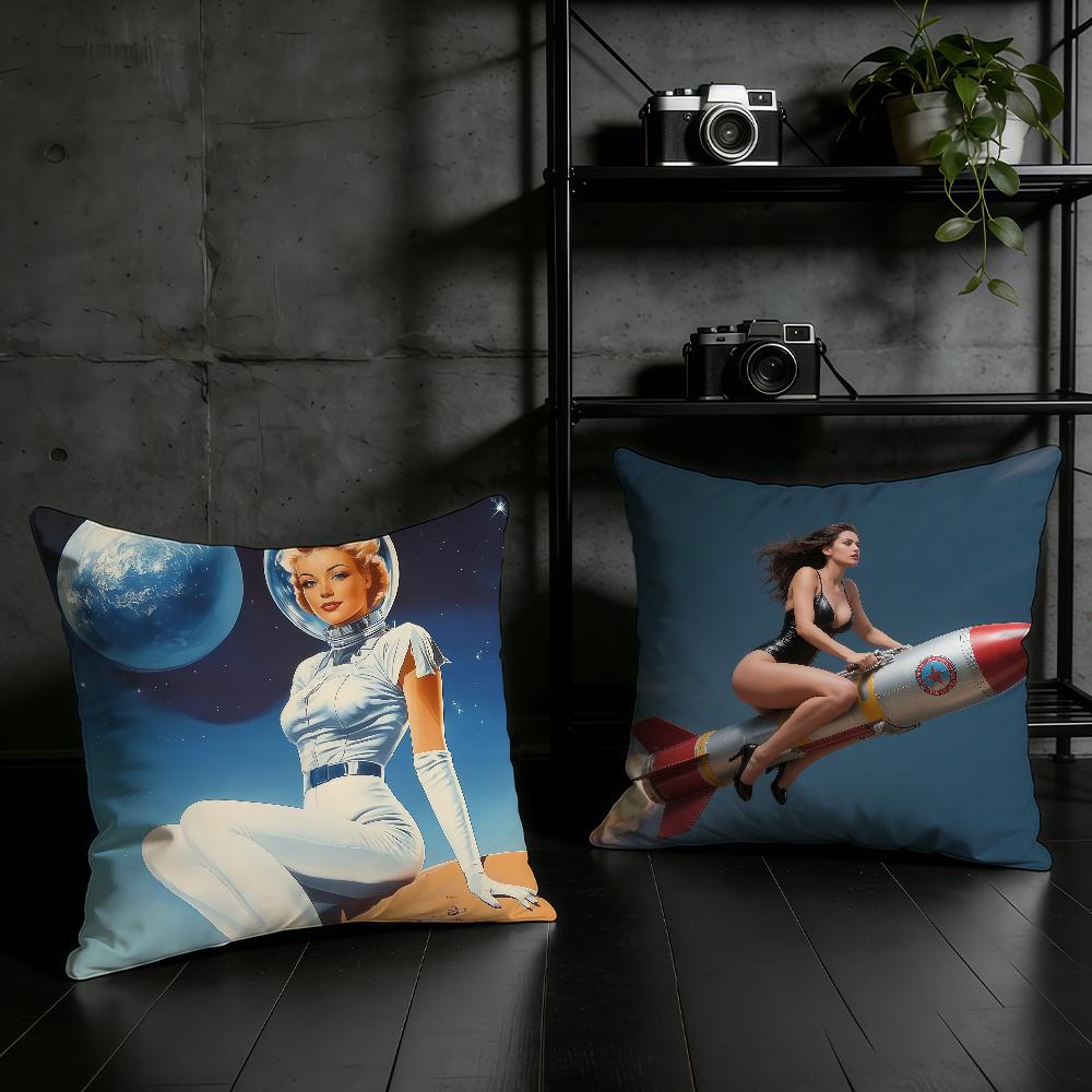 Retro Medieval Futuristic Space Cushion Cover Birthday Anniversary Gifts Double Sided Printed Zipper Cushion Cover Soft Skin