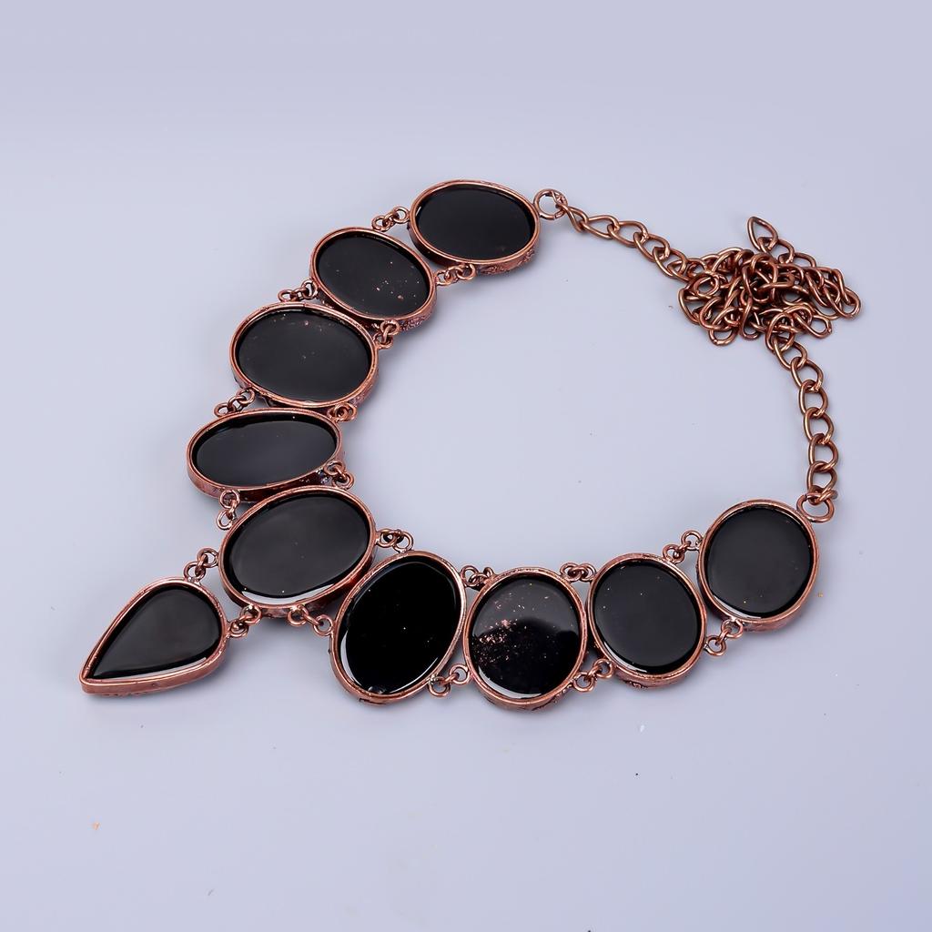 Natural Black Onyx Copper Handcrafted Chain Electroformed Sisters Gift Necklace V-84