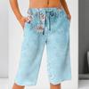 Damen Sommer Mode Gestreift Floral Print Knielang Leichte Elastische Taille Lässige Taschenshorts
