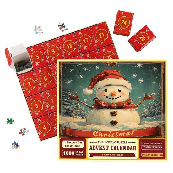 1000Pcs/Set Christmas Jigsaw Puzzle Advent Puzzle 2025 24 Days Educational Puzzle Xmas Countdown Calendar Decoration Holiday Party Gift