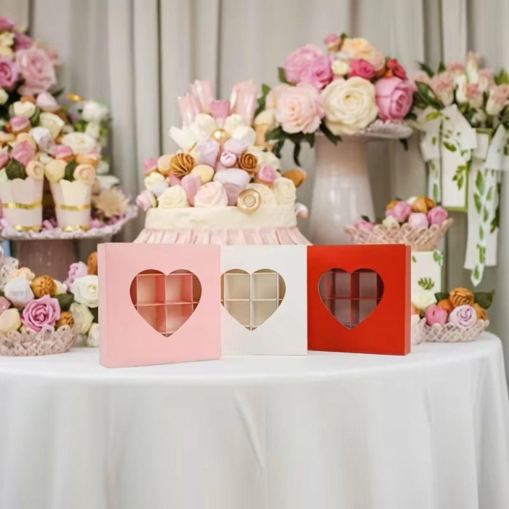 4PCS Red Pink White Heart Shaped Boxes 16 Grids DIY Handmade Gift Box Valentine's Day Gift Box with Window Large Capacity