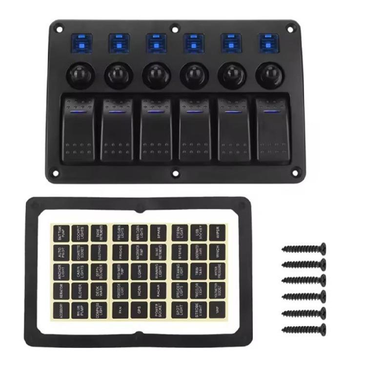 6 Gang Toggle Switches Aluminum Rocker Switches Panel for Car Marine Truck On Off Switches Panel with LED Indicator синий