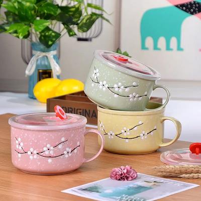 Ceramic Instant Noodle Bowl with Lid, Household Bowls, Microwave Soup, Student Nordic Simple Rice, Large Tableware