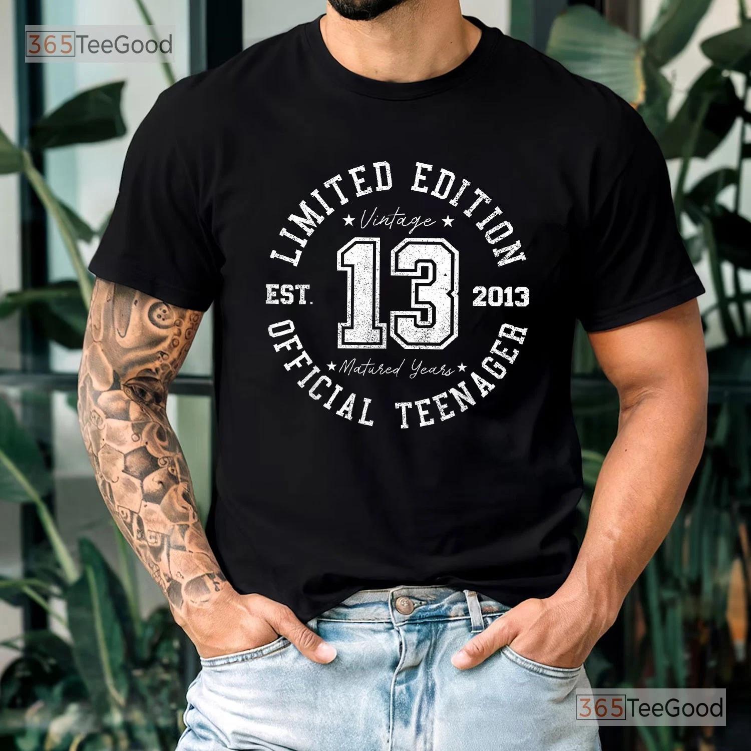 Official Teenager 13th Birthday Shirt, Born In 2013 13 Years Old Graphic Tee L