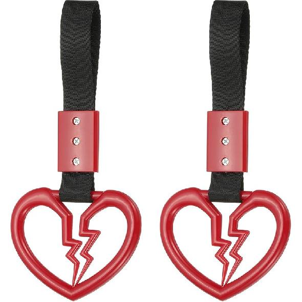 PATIKIL 2Pcs Broken Heart Shaped Car Handle Straps, Car Hanging Accessories Bumper Warning Ring Drift Charm For Auto Decor Interior Exterior
