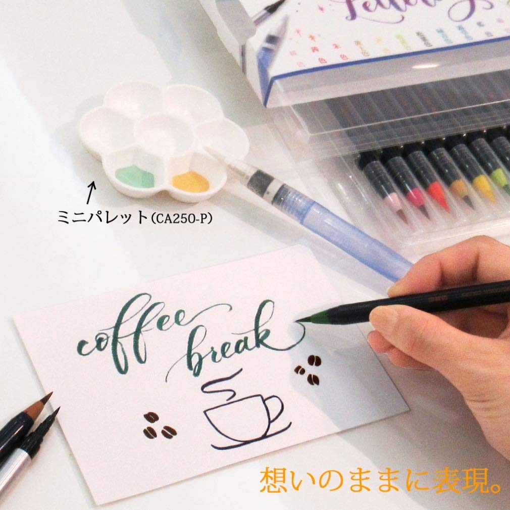 Akashiya Watercolor Brush Pen Set, 14 Colors + 2 Pens, Traditional Japanese Colors, Modern Calligraphy CA350S-04