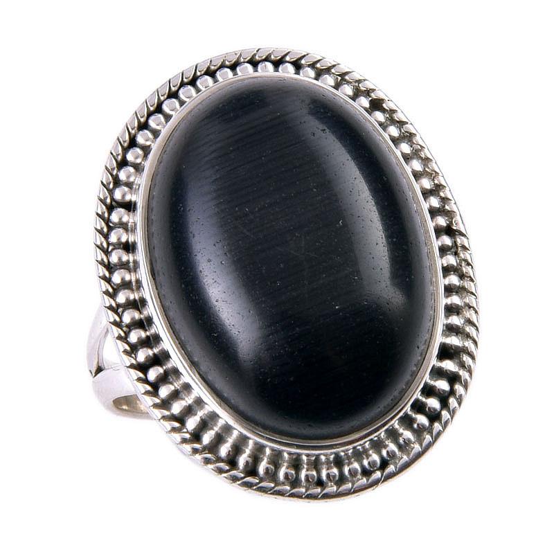 Natural Black Star Gemstone 925 Solid Sterling Silver Jewelry Ring Size 9 A8Z61