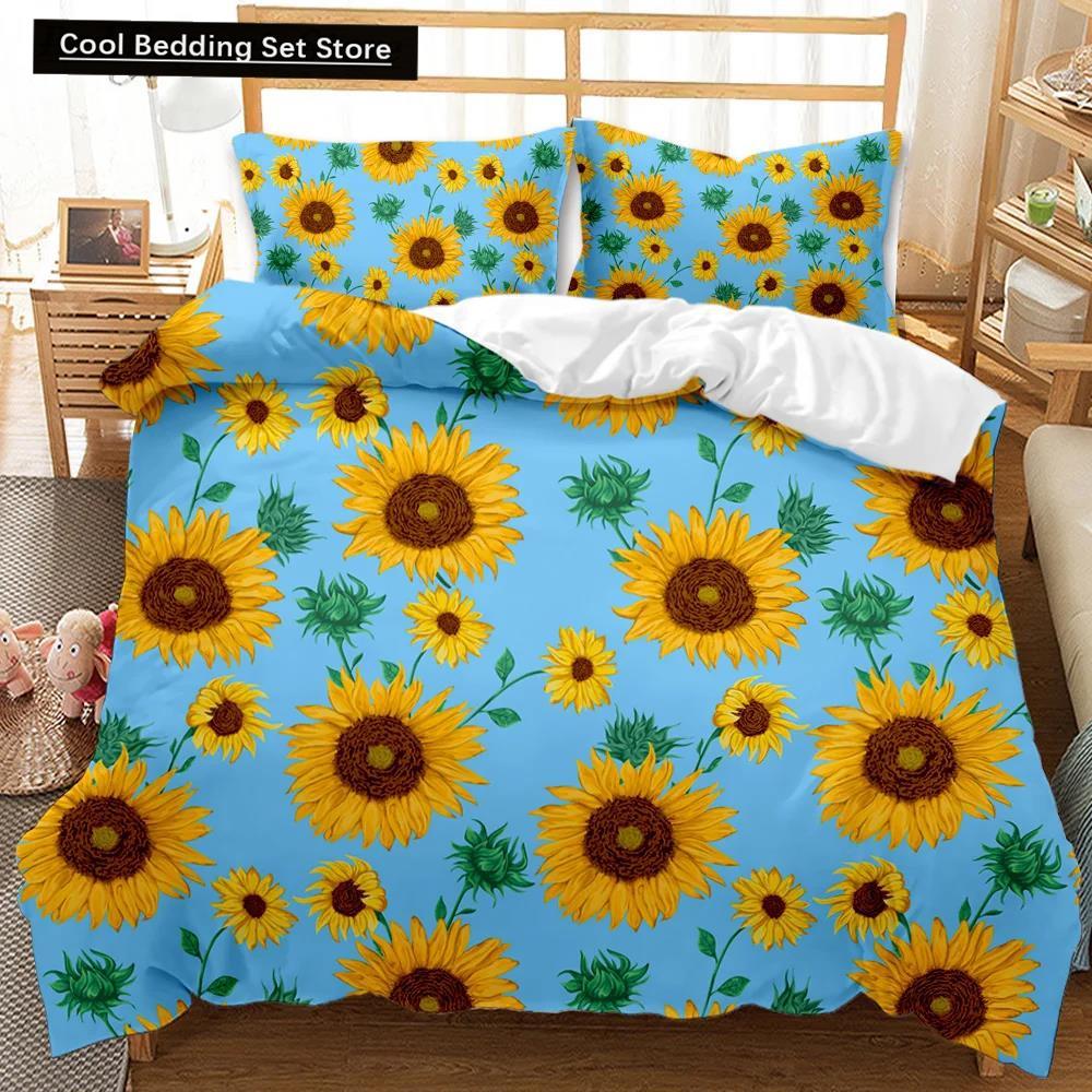 Comforter Sunflower Girly Yellow Floral Print Twin Comforter Women Blossom Flowers Polyester Bedding Set King Size