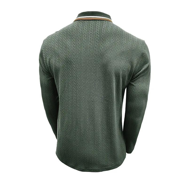 Men's Knit Long Sleeve Polo Shirts Turn Down Collar Business Casual Pullover Tops