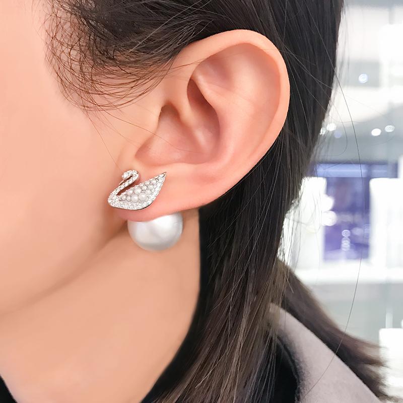 Swarovski Iconic Swan White Swan Pearl Crystal Earrings Women Earrings 5416591