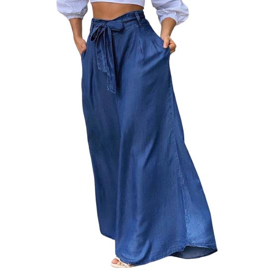 Women Pants Solid Color Oversized Long Tight Waist Wide Leg Lady Pants