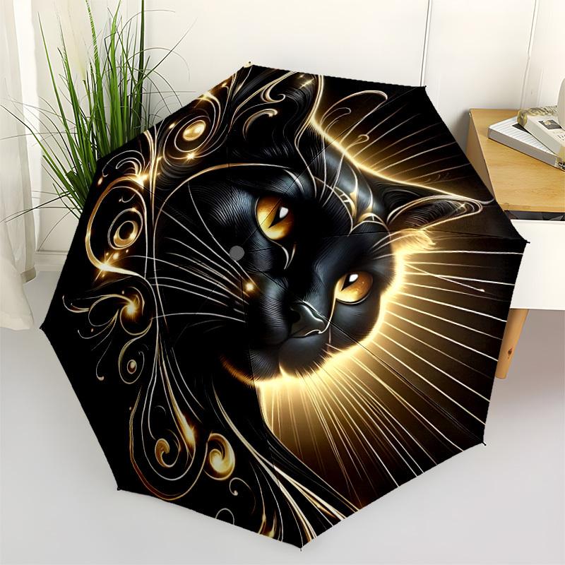 1pc Black Cat Artwork Folding Umbrella, Durable, Suitable for Outdoor Activities or Rain, Suitable for Commuting Yy251027111