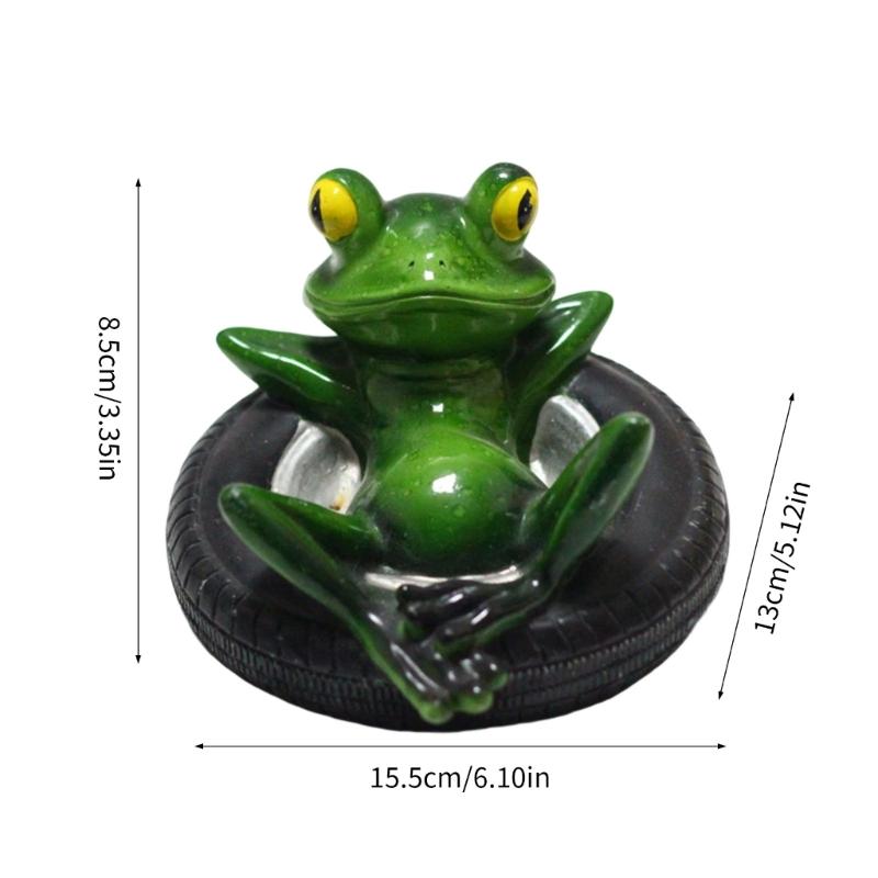 Miniature Frogs Statue With Tire Design Cartoon Floating Garden Pond Decors Resins Craft Ornament For Outdoor Indoor Use