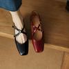 Genuine Leather Black Wine Red Women Pumps Med Heel Small Big Size 31 48
