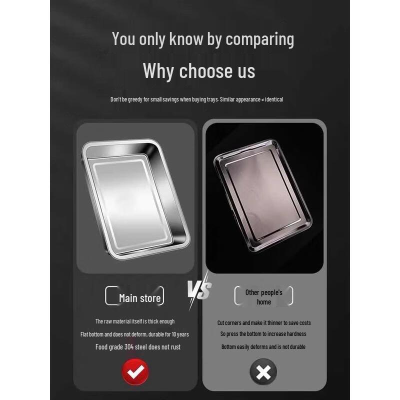 HANDUNYOU Extra Thick Deep Rectangular Stainless Steel Tray