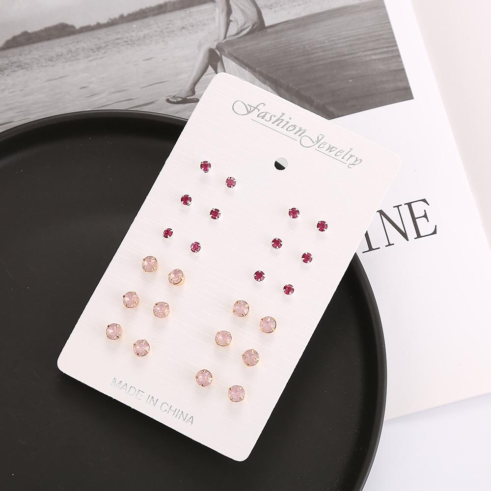 Elegant Colored Rhinestone Stud Earrings Set - 12 Pairs