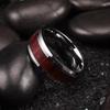Fashion Men Stainless Steel Rings Red Koa Wood Inlay High Polished Wedding Band Ring for Men Women Anniversary Jewelry