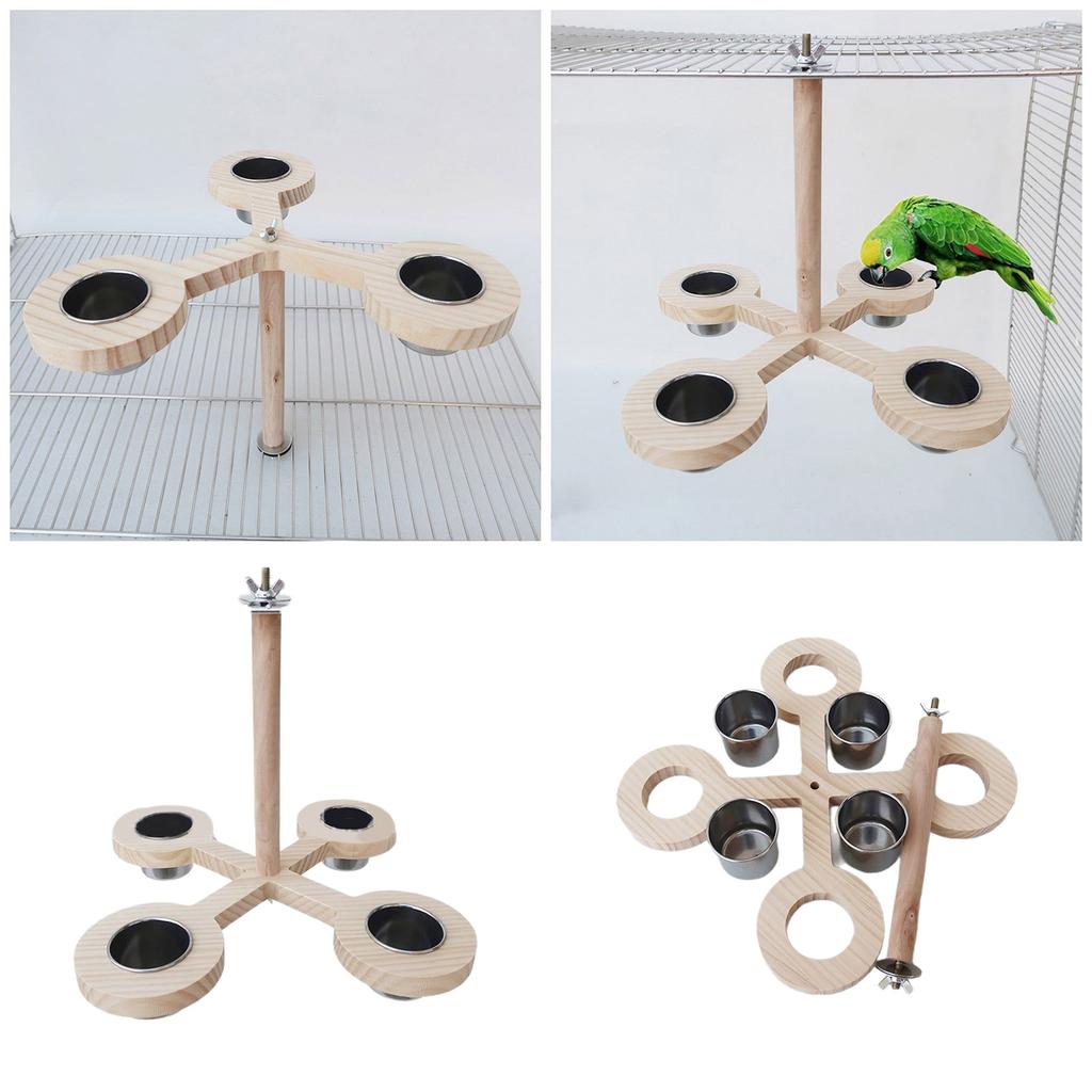 Parrots Feeder Perch with Dish Cup Screw Bird Perch Stand Cockatiel Feeder Birdcage Perches Climbing Toy for Budgies