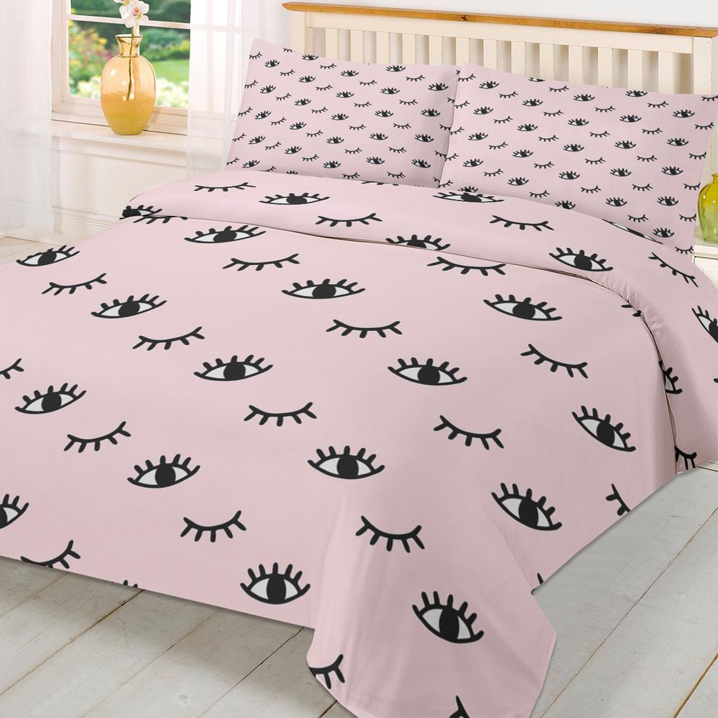 Eyelash Pink Cartoon Eye Duvet Cover With Pillow Case Custom 3pcs Bedding Set Quilt Cover Double Bed Home Textile