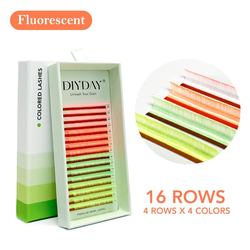

DIYDAY 16rows Colored Eyelashes 4 Colors in one tray Multicolor False Mink Lashes Extension Neon Colored Fake Eyelash for Party C&0.07mm&8mm
