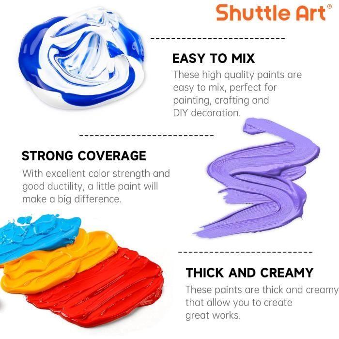 Kit de peinture acrylique - shuttle art - 50 couleurs - 60ml - 12 pinceaux - non toxique