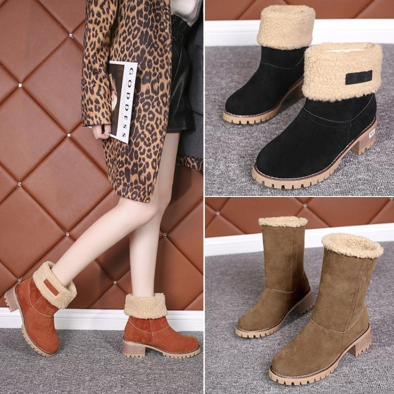 Winter New Women's Martin Boots Thick Heel High Heel Medium Boots Velvet Foot Large Size Women's Boots