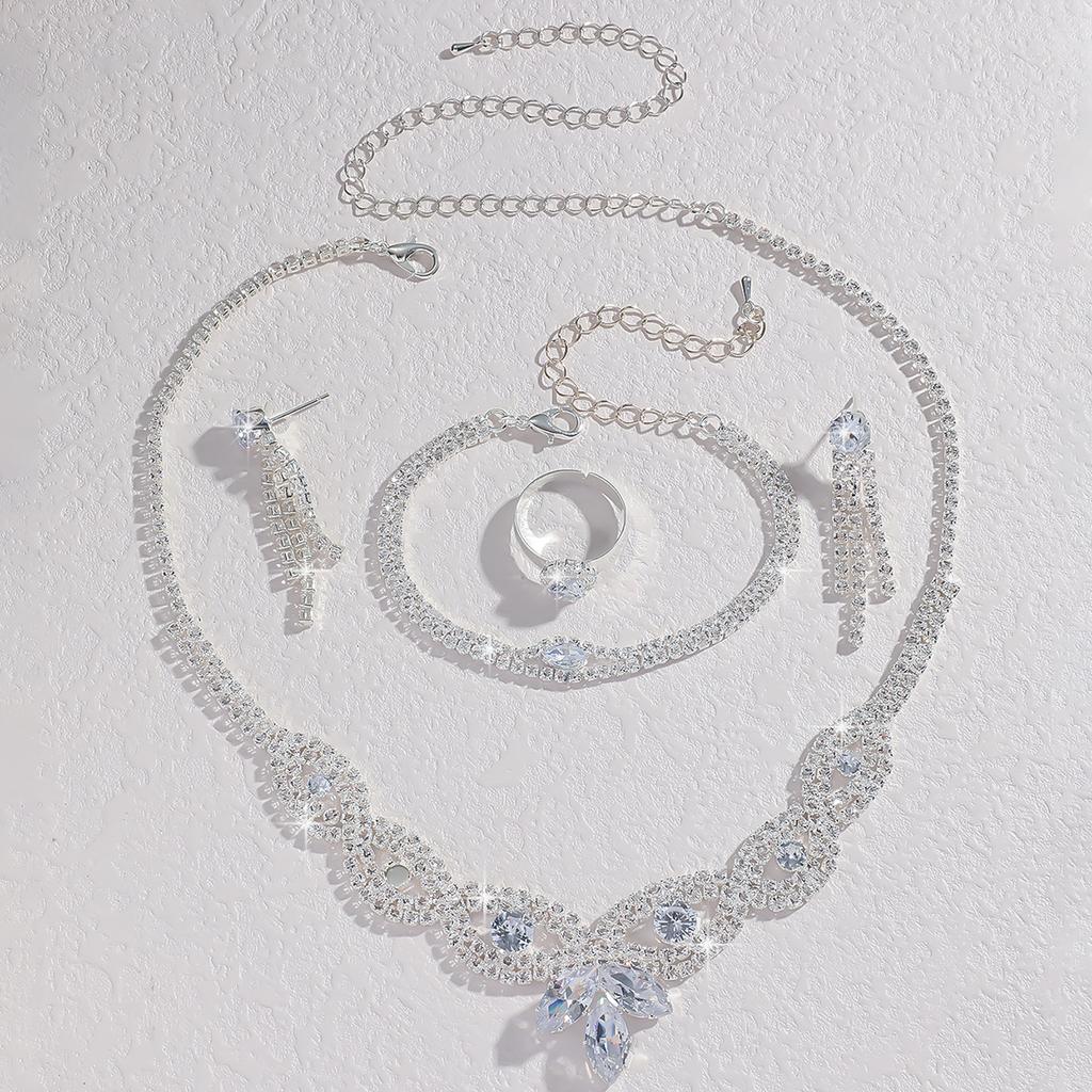 Jewelry wholesale fashion new necklace earrings bracelet ring set shiny bride jewelry two-piece set with accessories