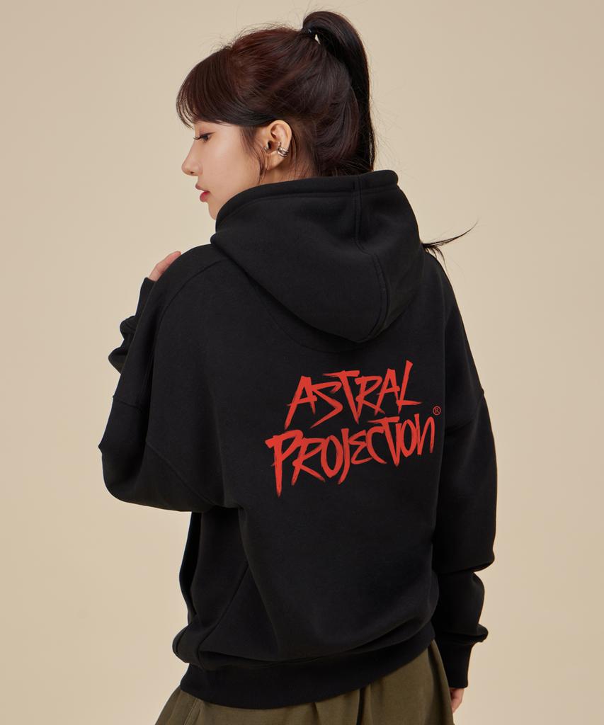 Graffiti Lettering Oversized Wide Shoulder Hoodie_Black