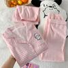 Line Puppy Cloud Cotton Pajamas Women'S Summer Short-Sleeved Three-Piece Set Sweet Plaid Thin Loungewear