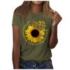 Sunflower Ladies Cute Print Short Sleeve Round Neck Front Shoulder Vintage Short Sleeve Summer Loose Shirt Top