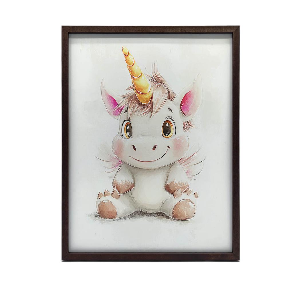 Poster Cute Unicorn In Pastel Colors Poster Cute Unicorn In Pastel Colors, 50X70 Cm, Gold Aluminum Frame, 230 Gs Matte Paper