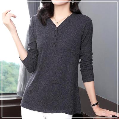 Camiseta Feminina Manga Longa Gola V Lisa Cor Sólida Simplicidade Conforto Versátil Conforto Lazer Refrescante Top Outono 2024