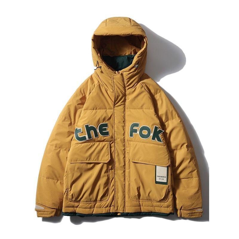 Parka down Jacket Male Winter Thicken Thermal Hooded Cotton Coat Export Menswear Fashion Brand Casual Cotton Jacket Yellow XL
