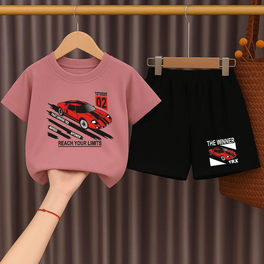Kids Short Sleeve Set Car Pattern Printing Set