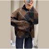 Half High Neck Knit Pullover Sweater Woman Plaid Color Blocked Loose Long Sleeves Sweaters Casual Versatile Women's New Sweaters