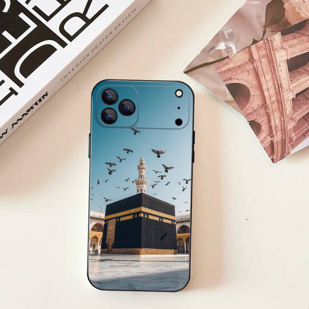 Muslimische und Kaaba Fromme Handyhülle Für iPhone 17,16,15,14,13,12,11,Pro,Max,Plus,E,SE4,Air,Mini Schwarz Präzise Lochpassung