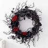 Halloween Wilt Wreath Artificial Flower Black Rose Decoration Wreath Door Hanging Festive Arrangement Rattan Ring Wall Hanging