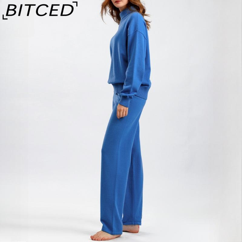 BITCED Fashionable High-neck Suit for Autumn and Winter In Solid Colors Is Versatile and Can Be Worn with A Two-piece Knitted Top and Casual Pants