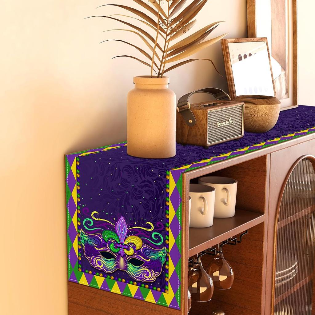 Mardi Gras Table Runner New Orleans Brazi Carnival Tablecloth Fat Tuesday Mardi Gras Decorations and Supplies for Home Kitchen Table-13×72''