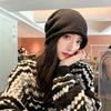 Autumn And Winter Pile Hat With Curled Brim And All-Match Warm Cold Hat With Large Head Knitted Drawstring Hat For Women