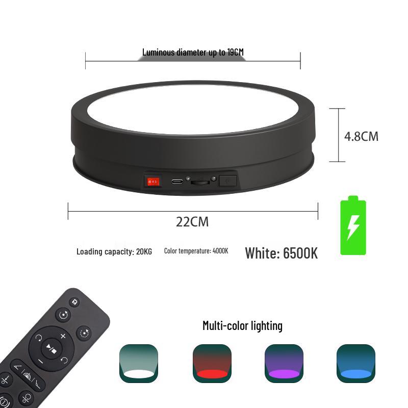 Rechargeable Remote-Control Rotating Display Stand with Colorful Lights for Live Streaming