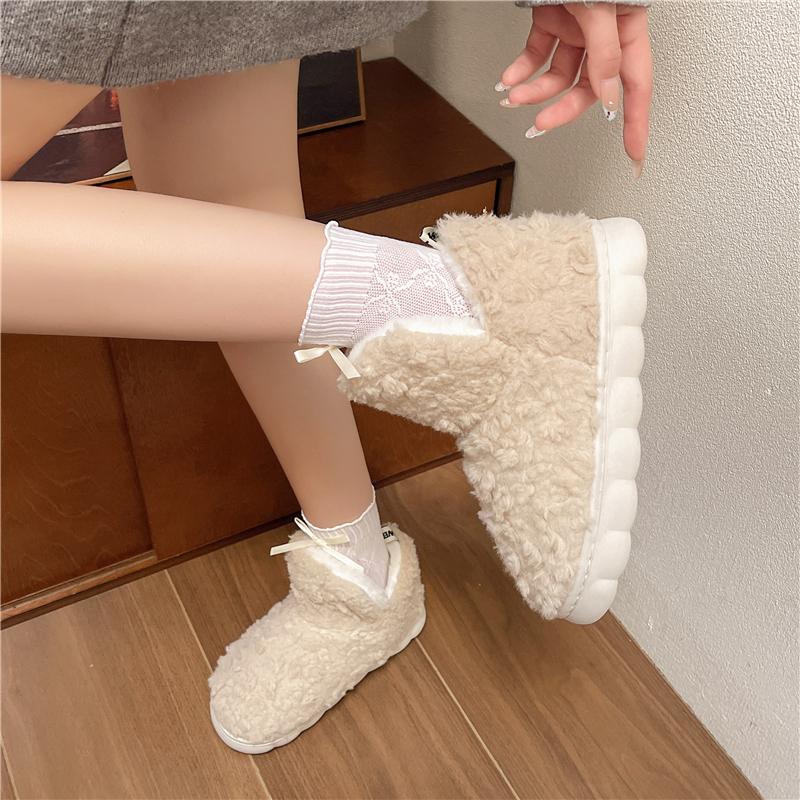 Plush Cotton Boots Winter New Round Toe Sleeve Warm Platform Anti-Slip Wear-Resistant Booties