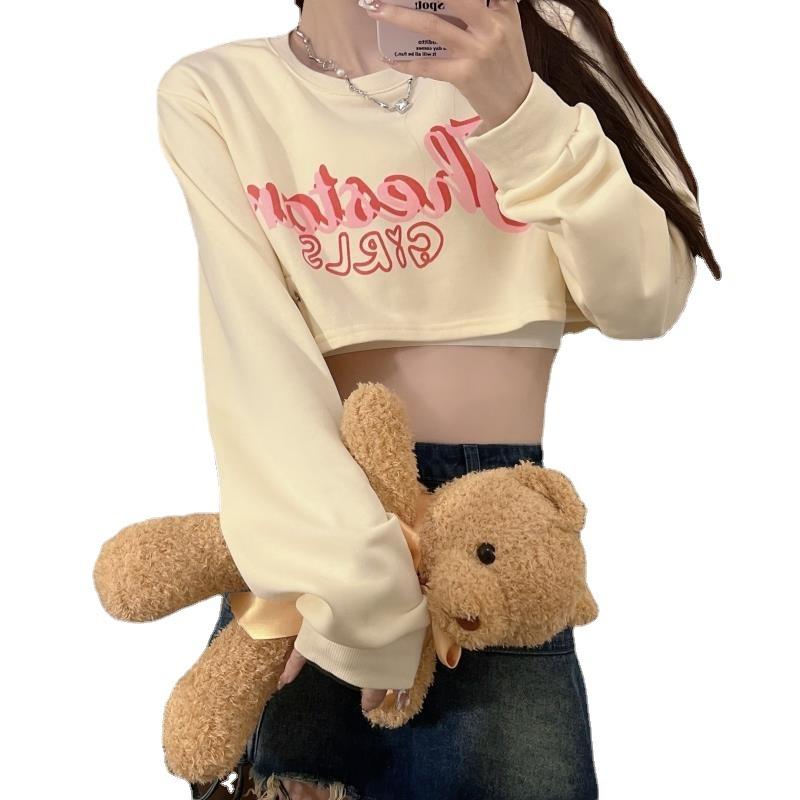 New Fall Women'S Monogram Print Ultra Short Crop Sweet Hoodie Women'S Design Sense Niche Top