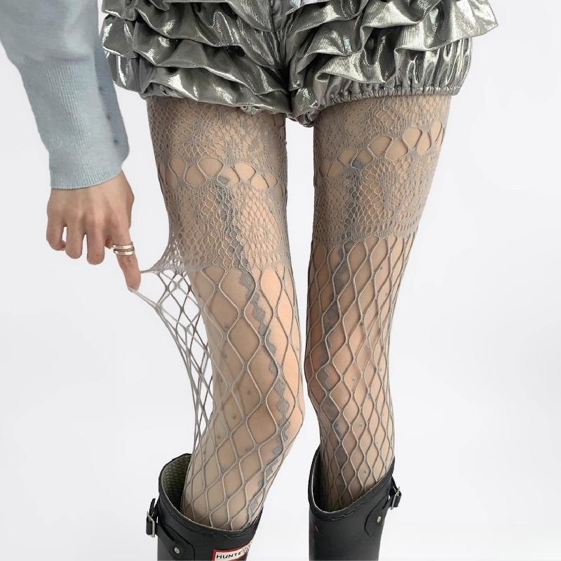 

Женские панк-сексуальные сетчатые колготки Harajuku с неровными вырезами и геометрическим узором, колготки с подвязками, высокие чулки One Size серый