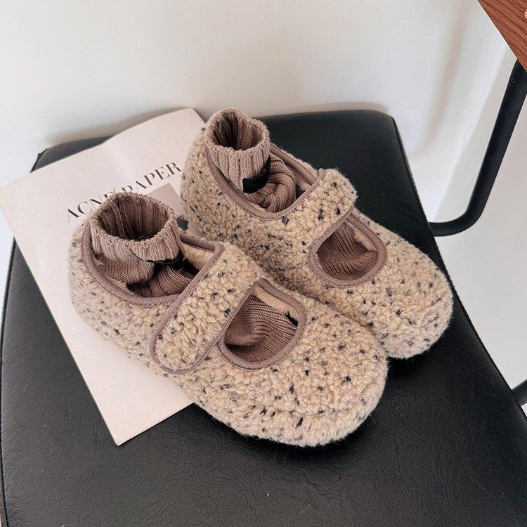 Grau~ sehr sanft und fortgeschritten! Haarige Schuhe Damen tragen warme Herbst- und Winter flache Mary Jane Samt Baumwollschuhe