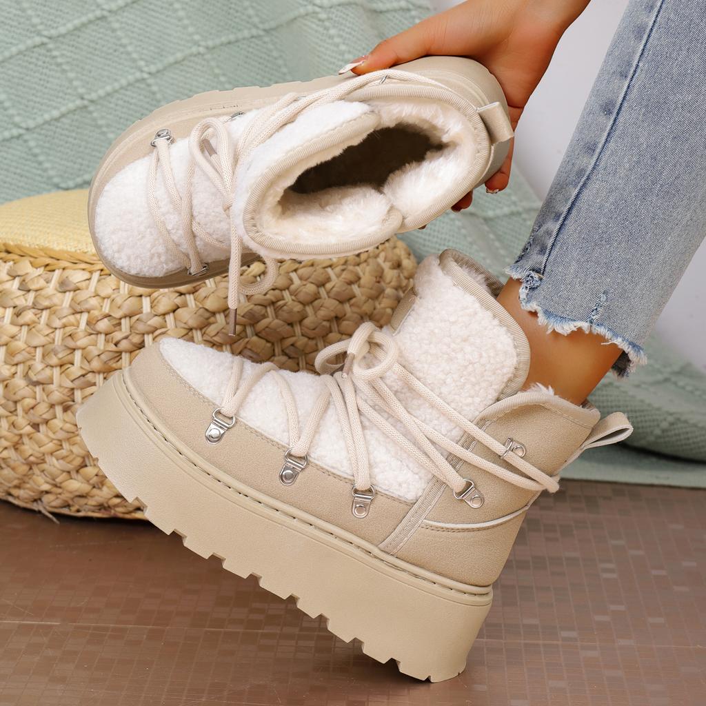 Fashion Winter Women Outdoor Ankle Boots High Top Lace-up Shoes Non Slip Fashion Cotton Platform Boot Plush Warm Snow Boots for Women