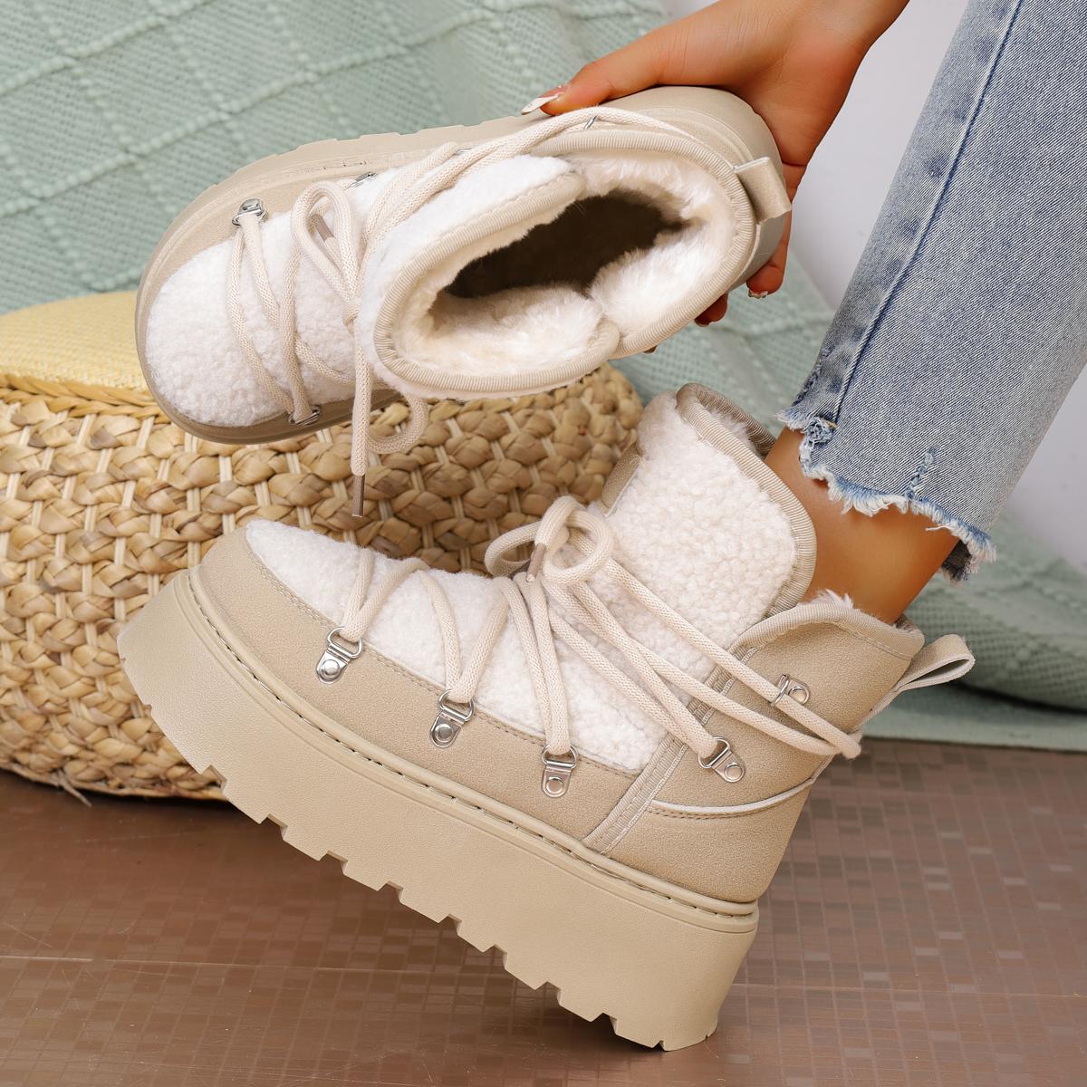 

Модная зимняя женская уличная обувь до щиколотки, высокий верх, шнуровка, нескользящая, модные хлопковые туфли на платформе, плюшевые теплые зимние ботинки для женщин 36 абрикосовый